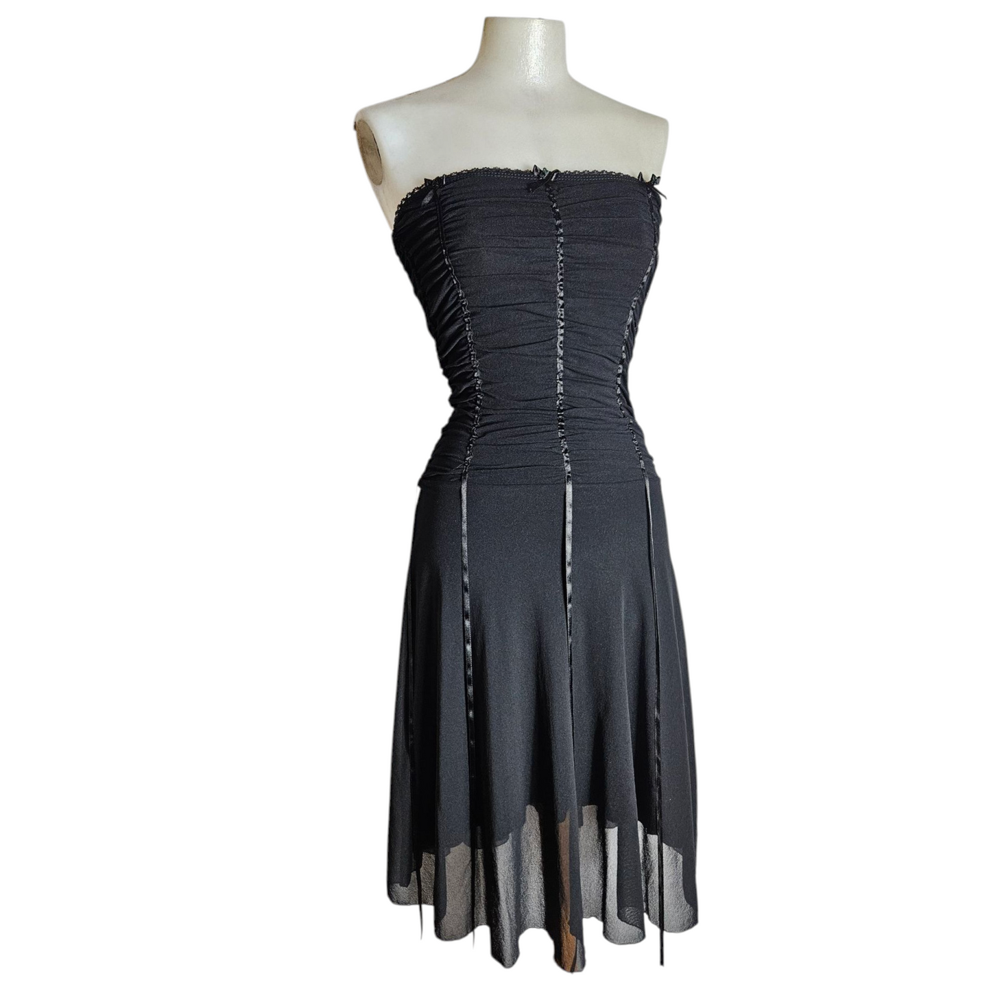 Strapless voile dress with satin trim