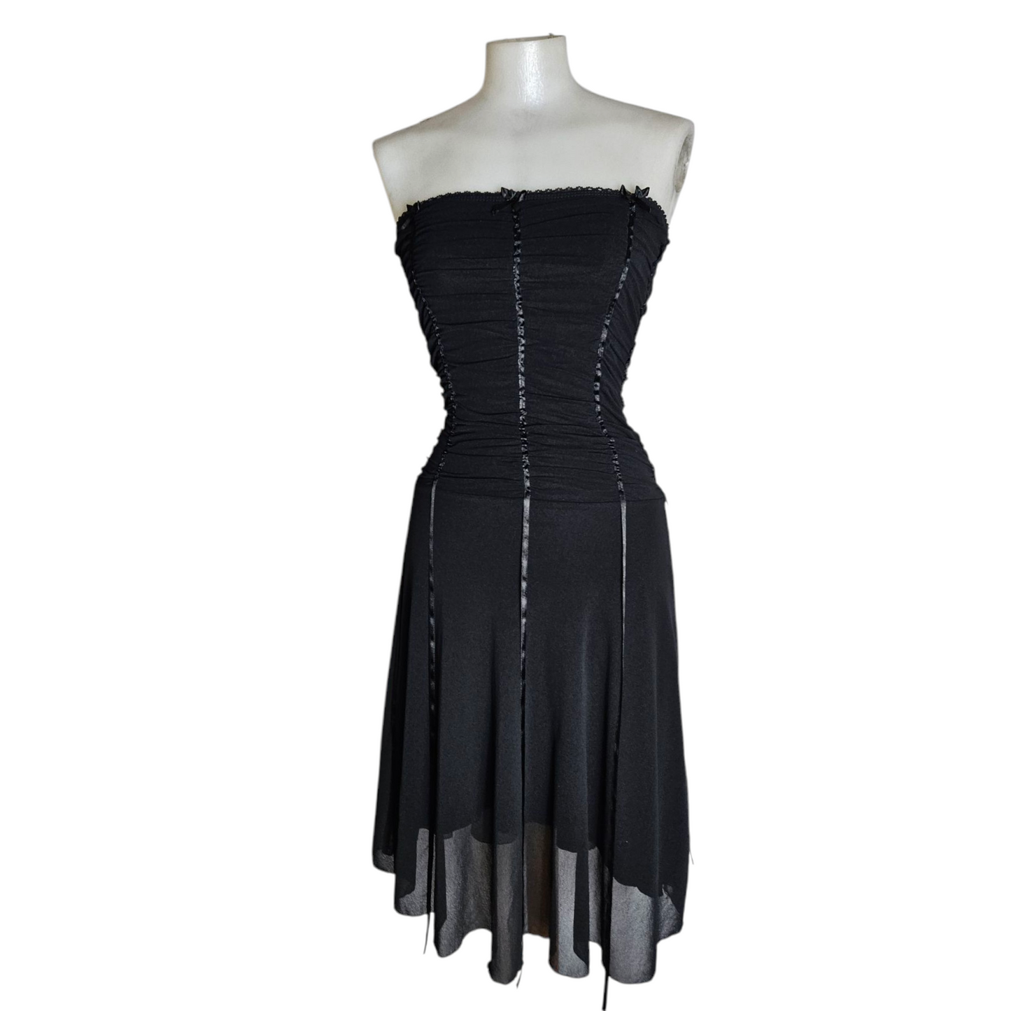 Strapless voile dress with satin trim