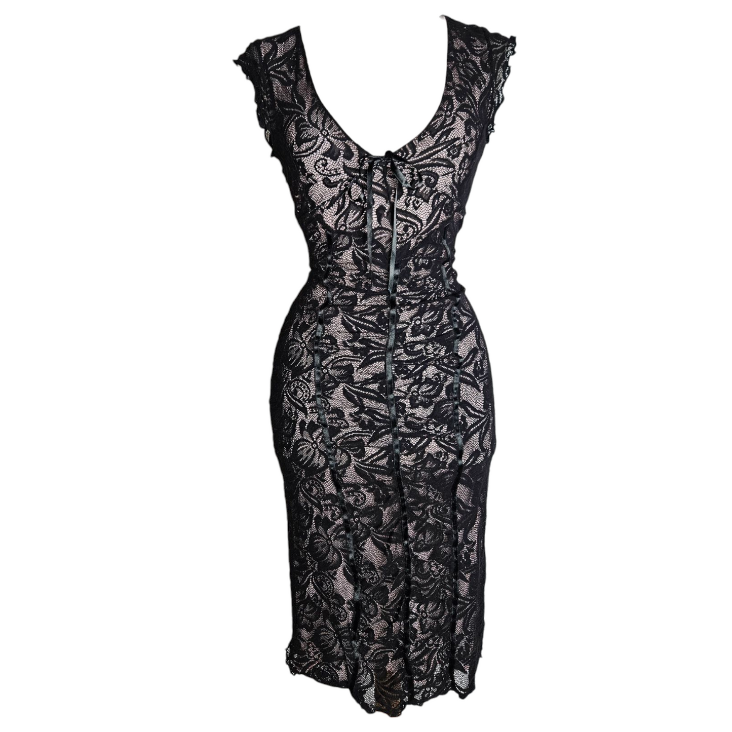 Black and pink lace dress