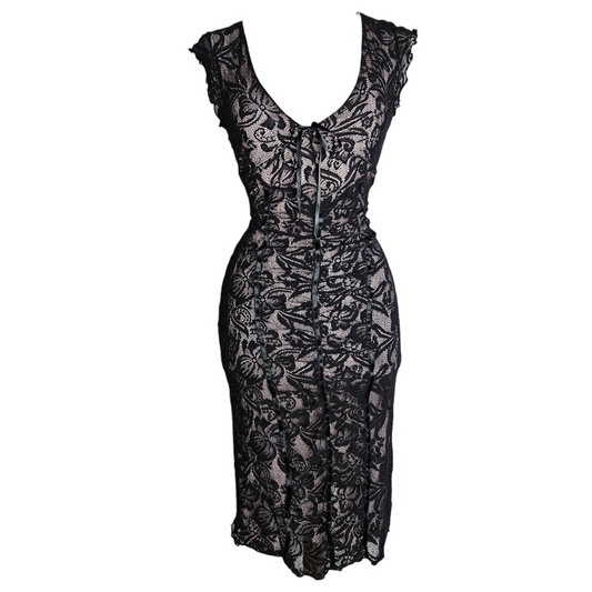 Black and pink lace dress