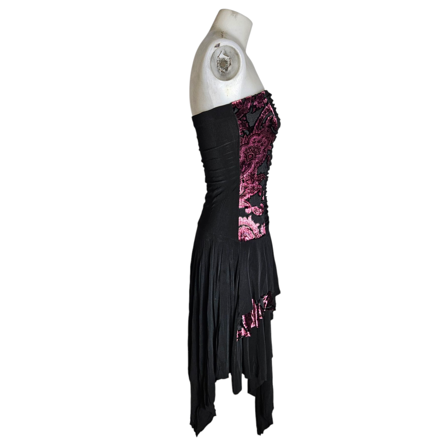 Robe strapless motifs velours ras