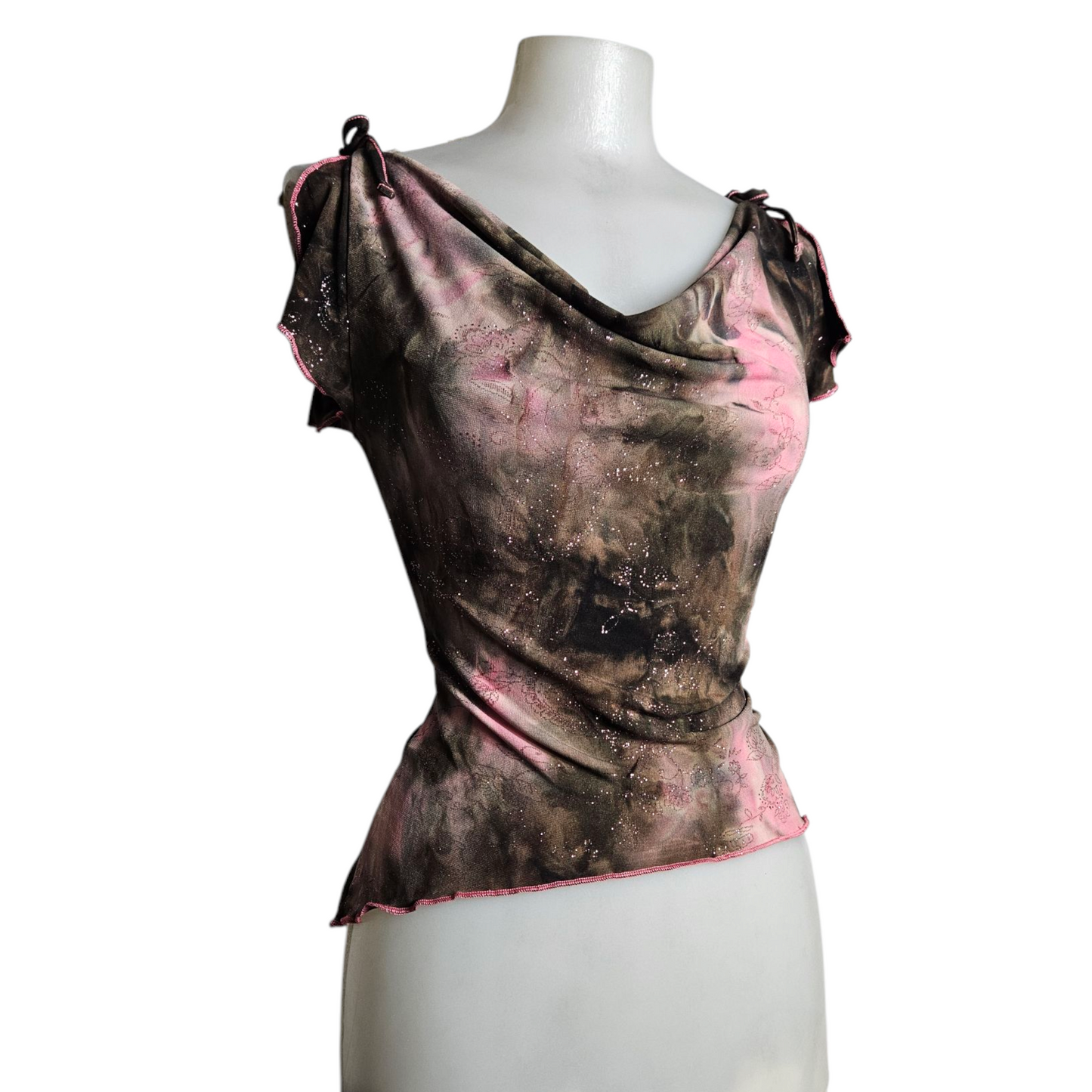 Haut col bénitier tie and Dye rose et marron