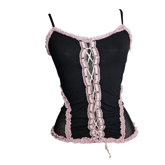 Black tank top with pink lacing