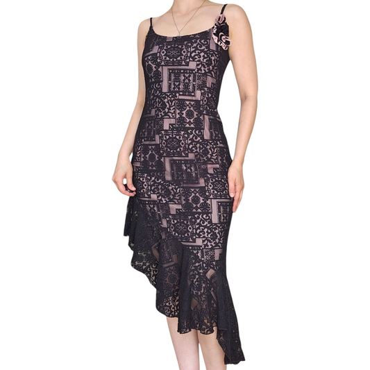 Black and pink lace dress