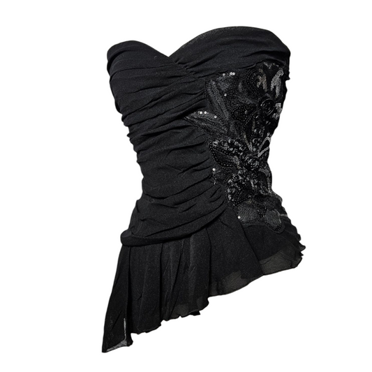 Black embroidered strapless top