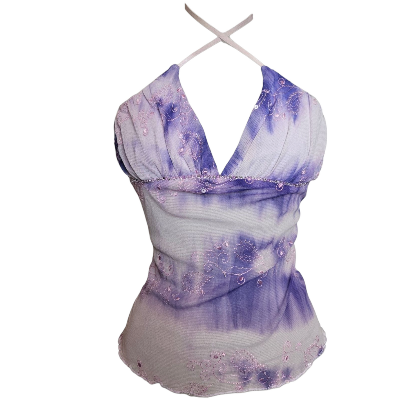 Purple voile top with rhinestone details