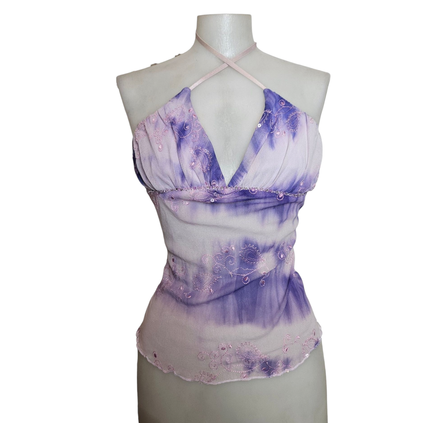 Purple voile top with rhinestone details