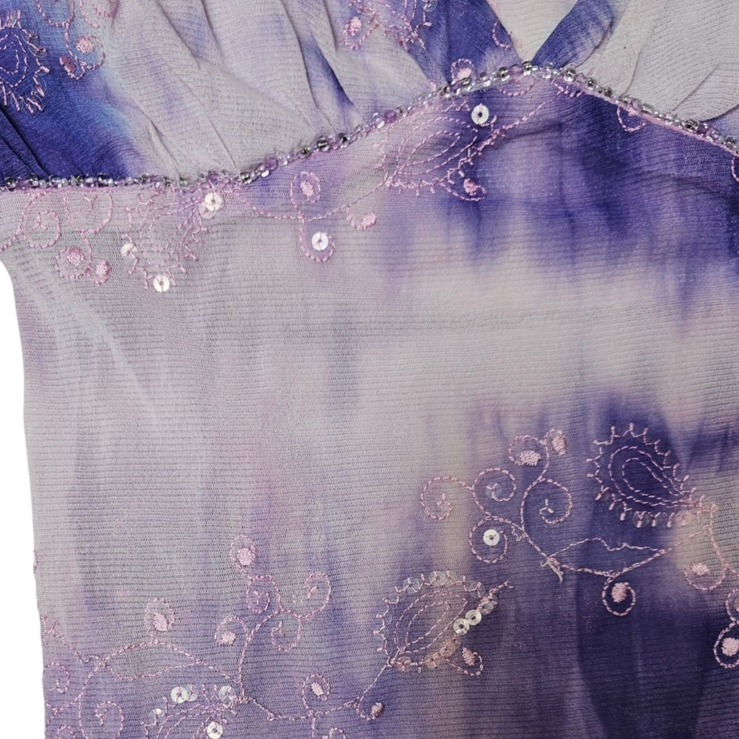 Purple voile top with rhinestone details