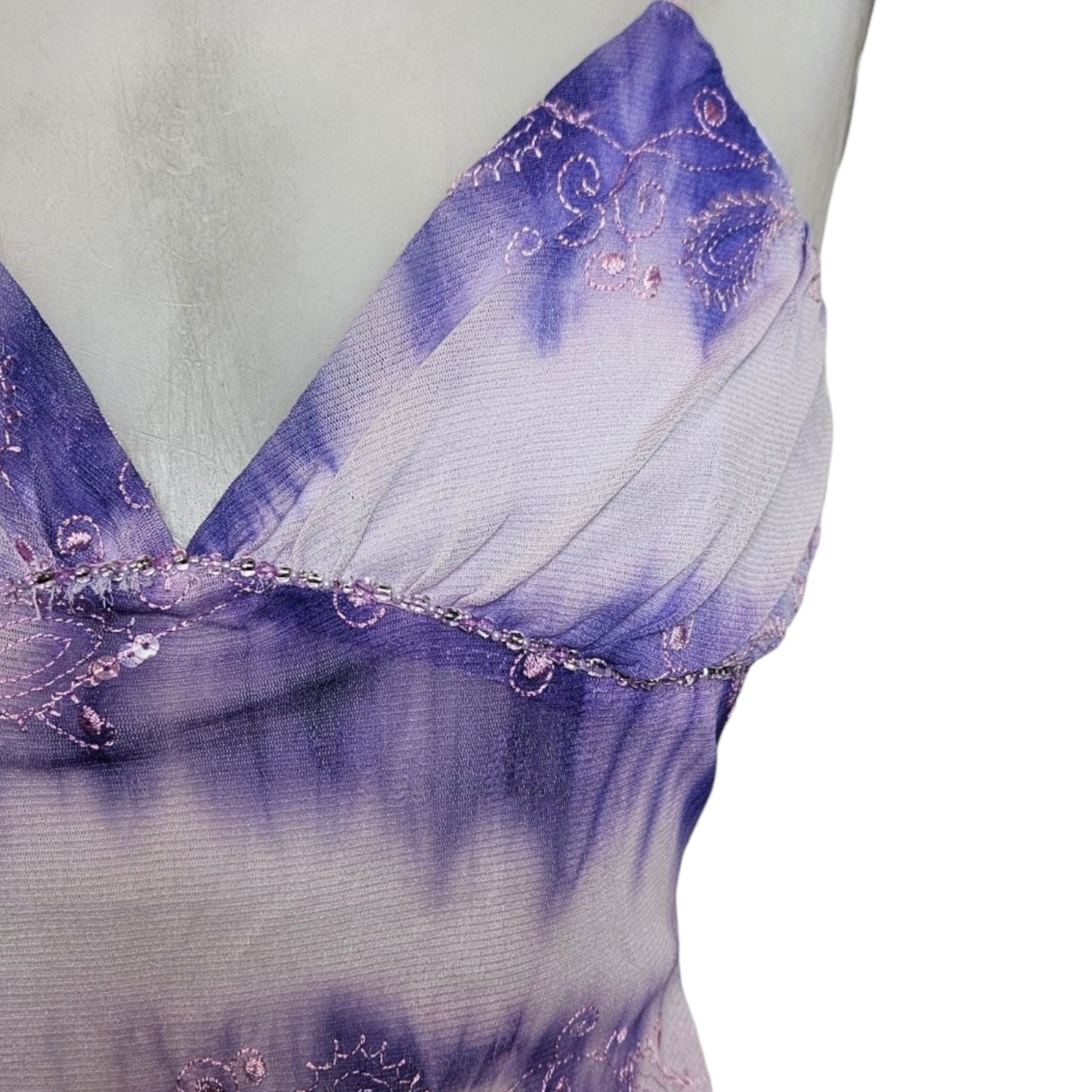 Purple voile top with rhinestone details