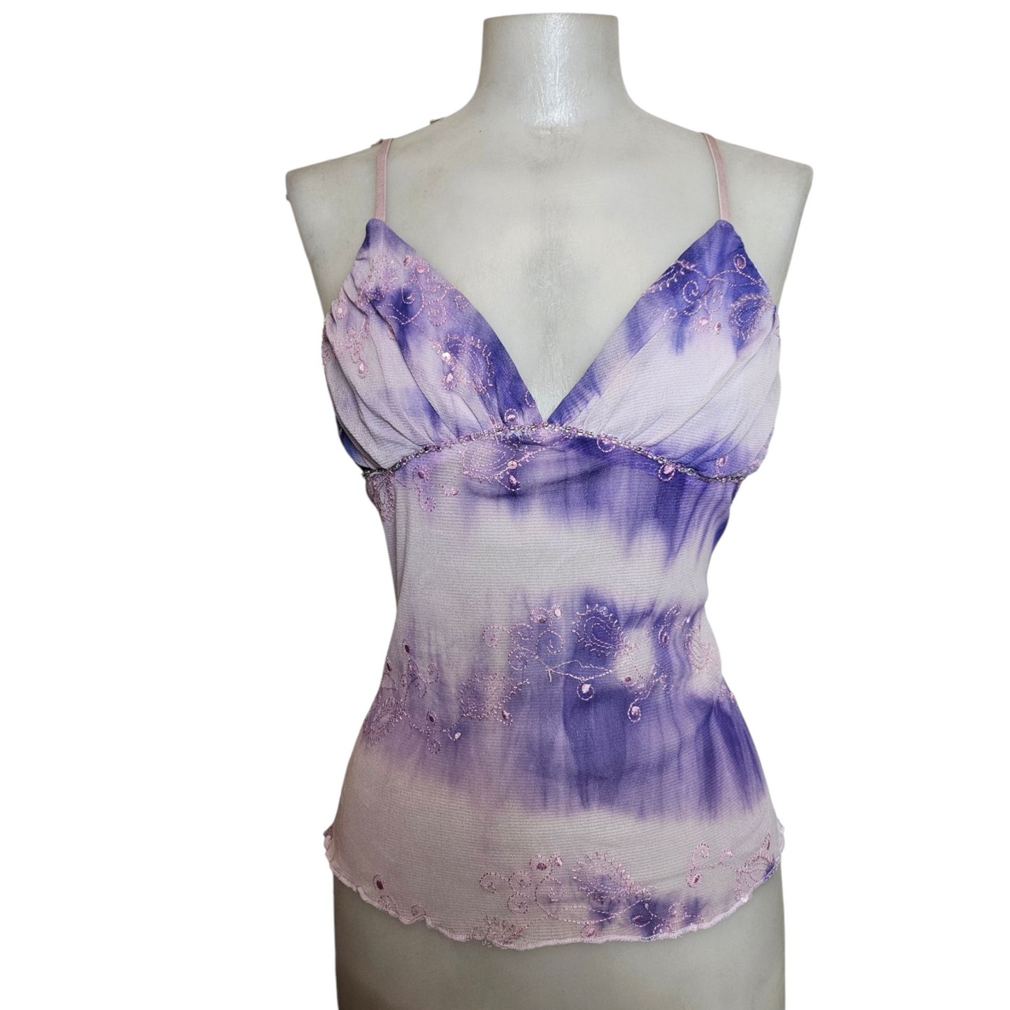 Purple voile top with rhinestone details