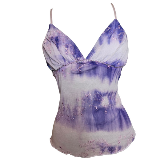 Purple voile top with rhinestone details