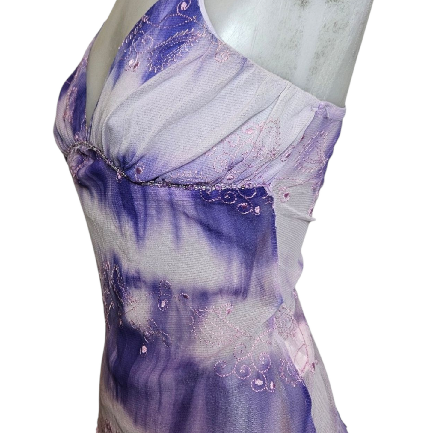 Purple voile top with rhinestone details