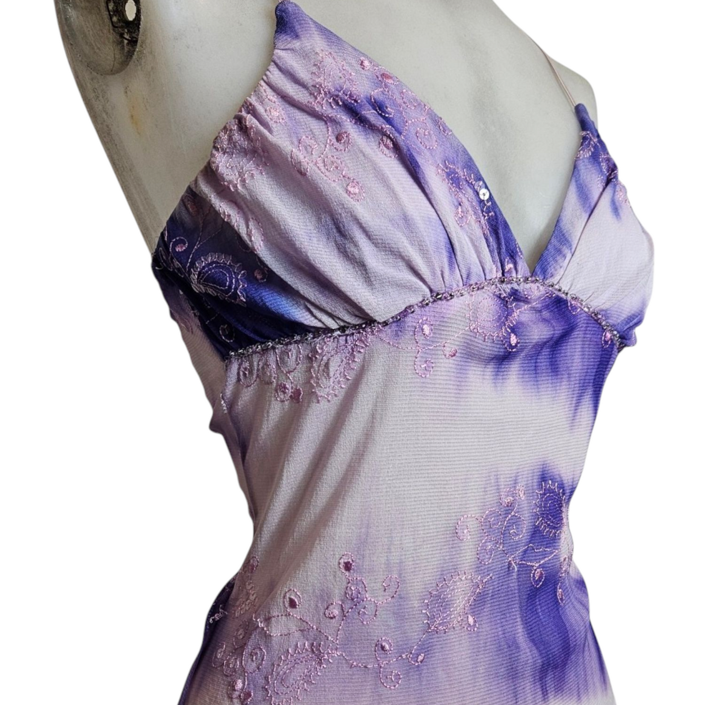Purple voile top with rhinestone details