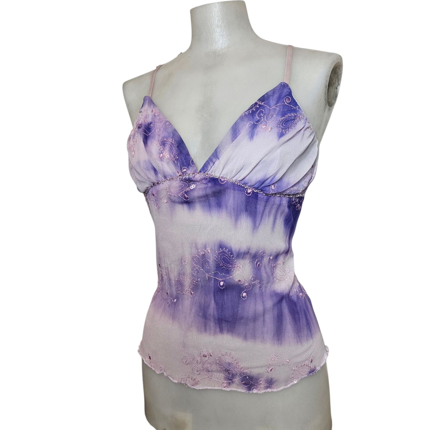 Purple voile top with rhinestone details