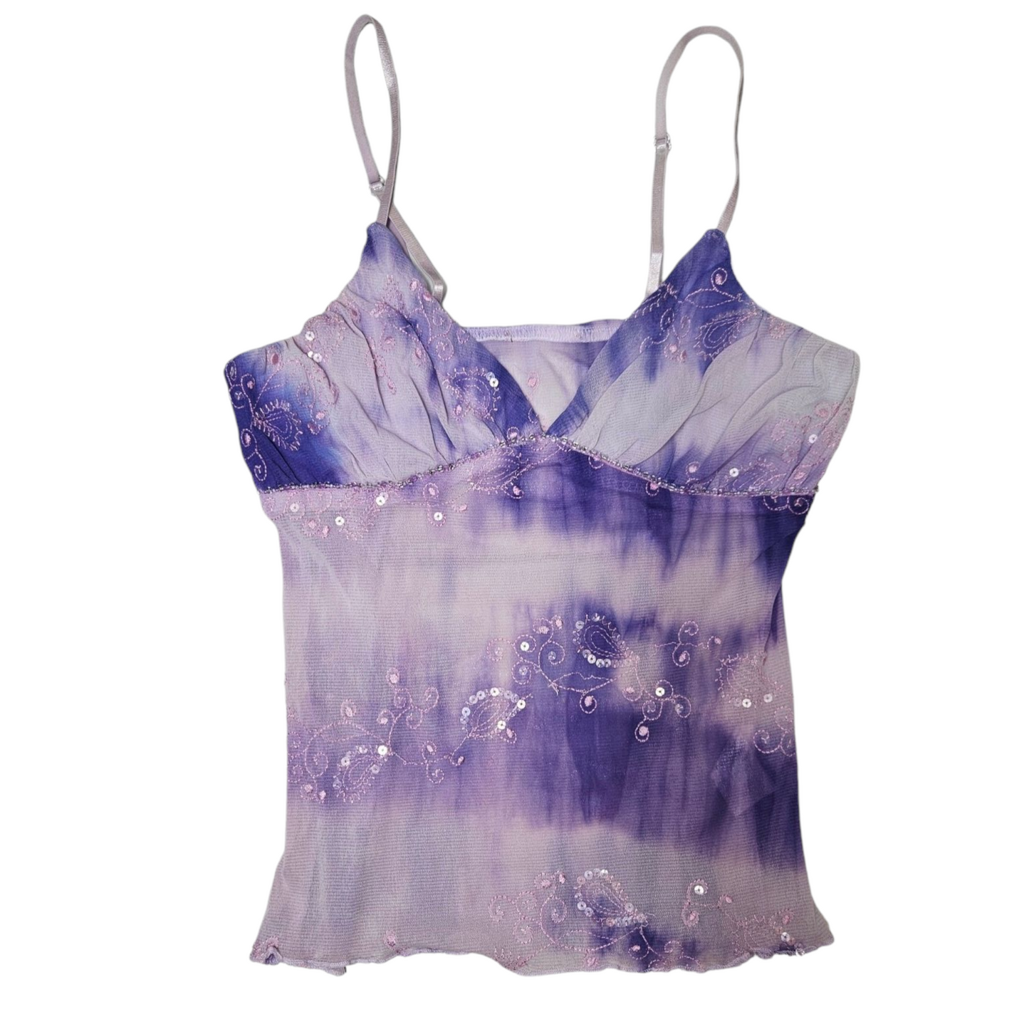 Purple voile top with rhinestone details