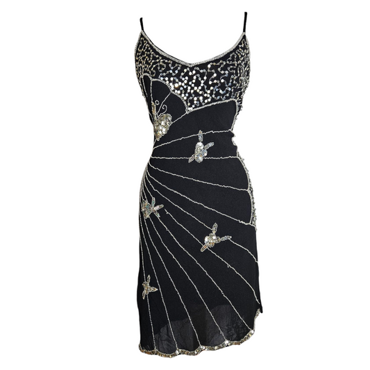 Voile dress embroidered with pearls and sequins