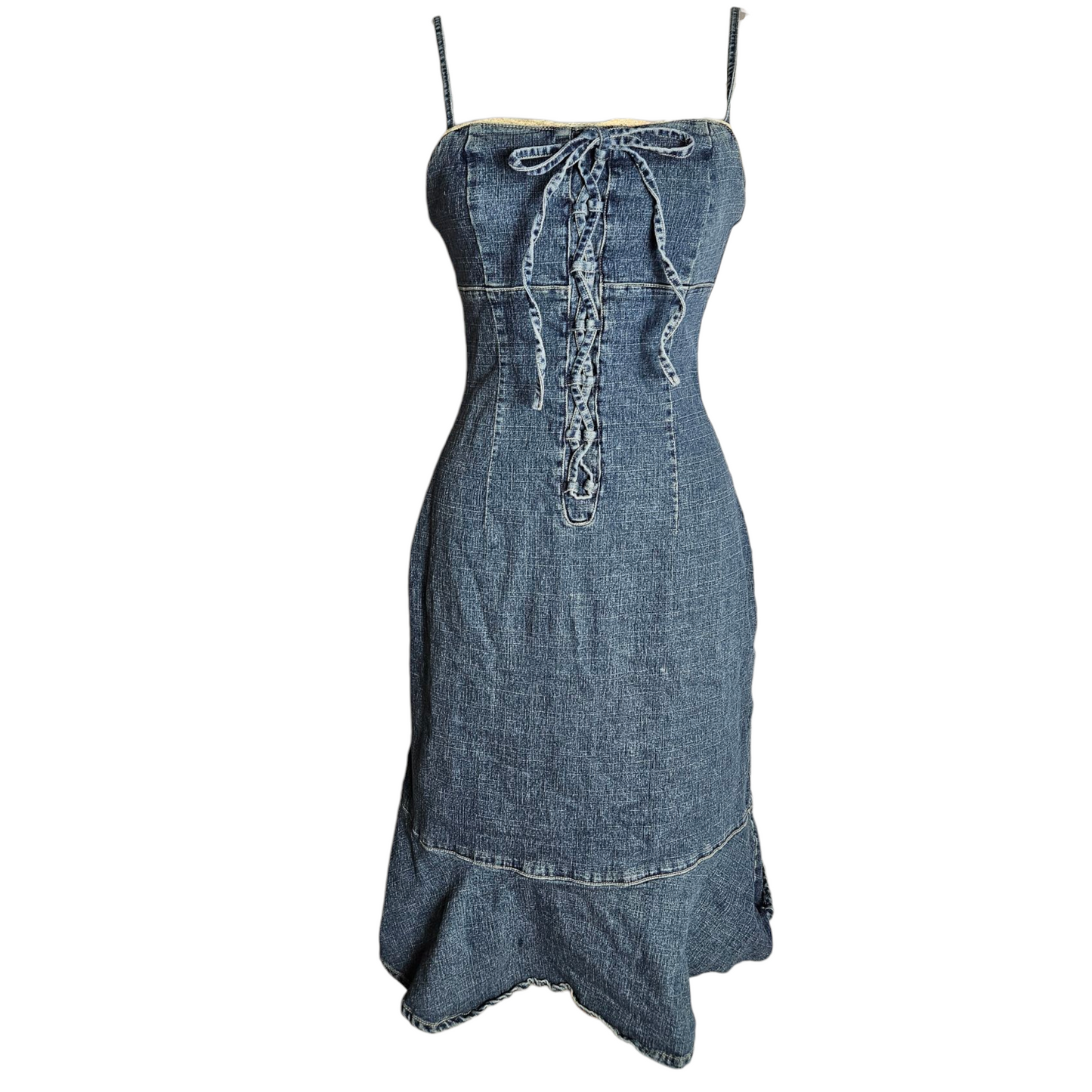 Lace-up denim dress
