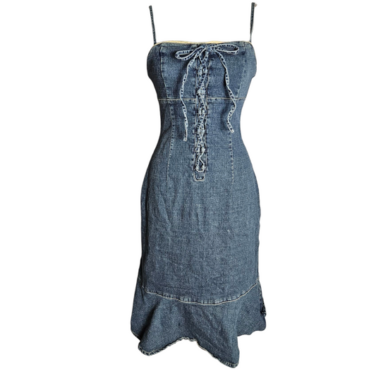 Lace-up denim dress