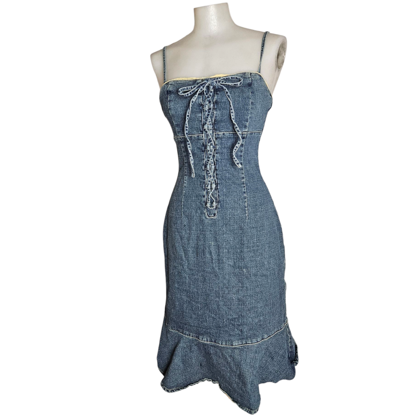 Lace-up denim dress