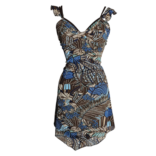 Blue and brown voile dress