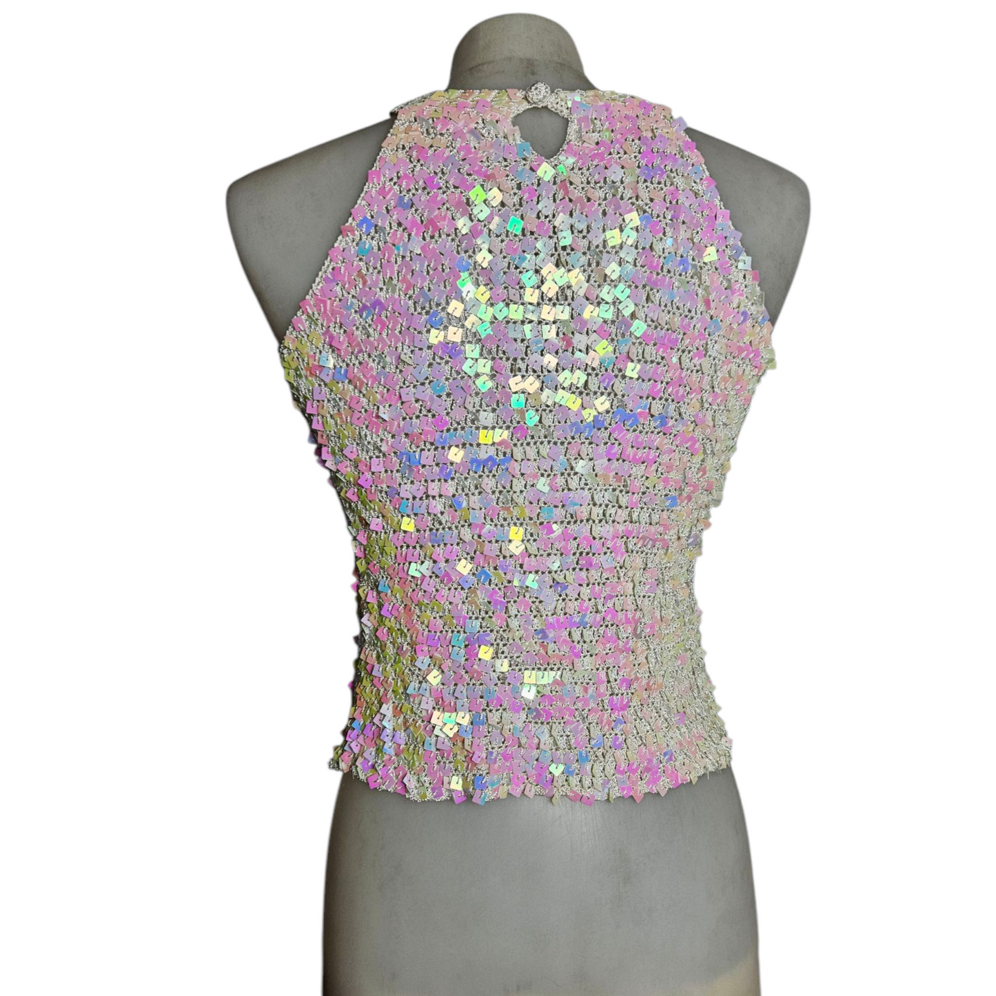 Open back in silk embroidered with sequins