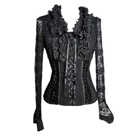 Blouse with lace and ruffle details