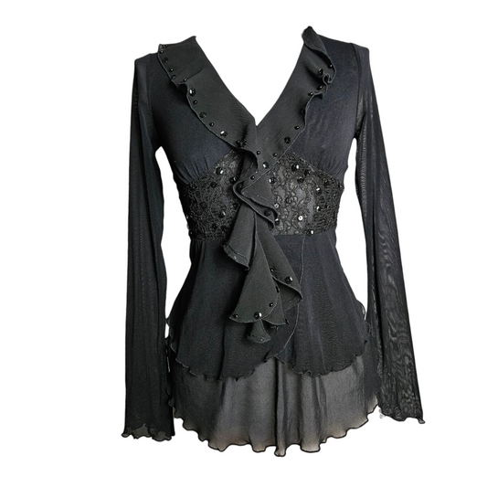 Pearl-embroidered voile blouse