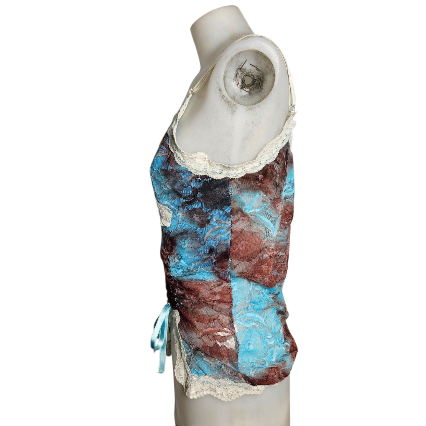 Brown and blue tie-dye lace top