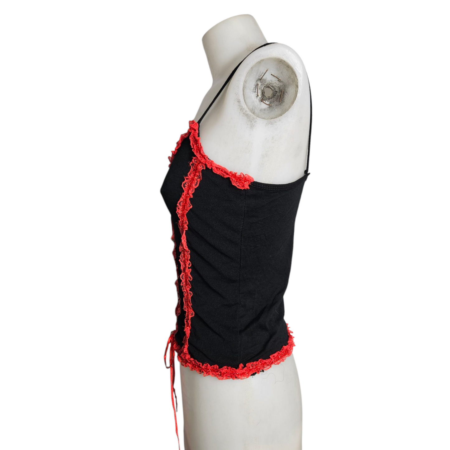 Black tank top with red lacing