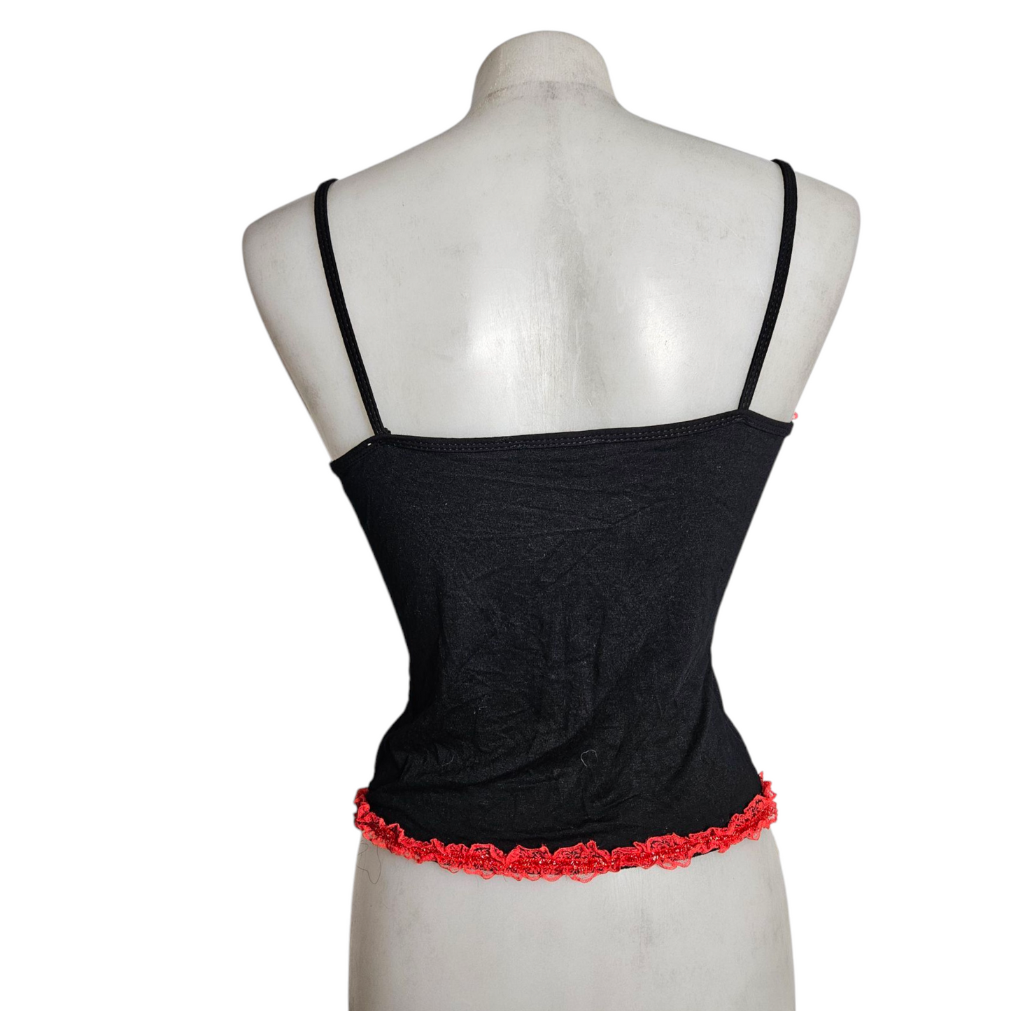 Black tank top with red lacing