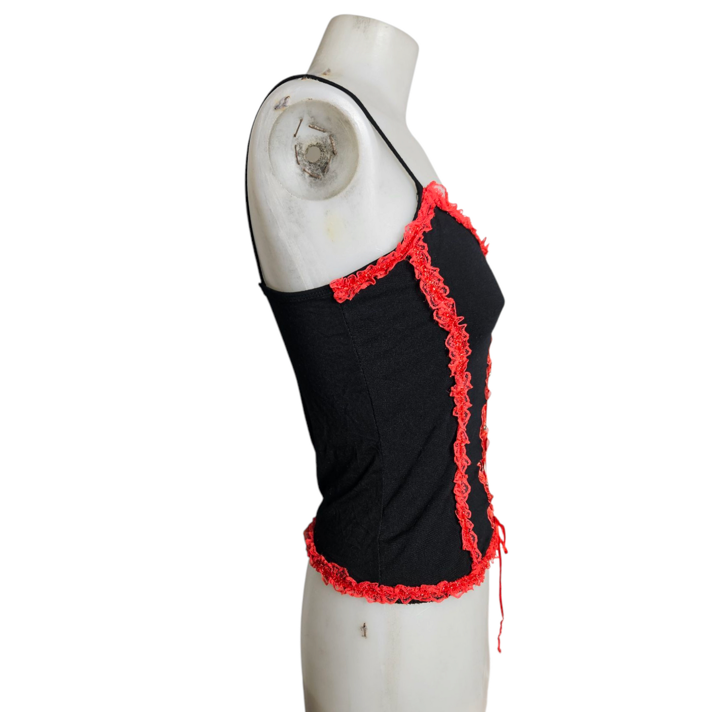 Black tank top with red lacing