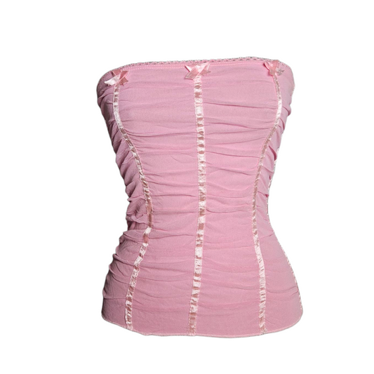 Pink bandeau top in pleated voile
