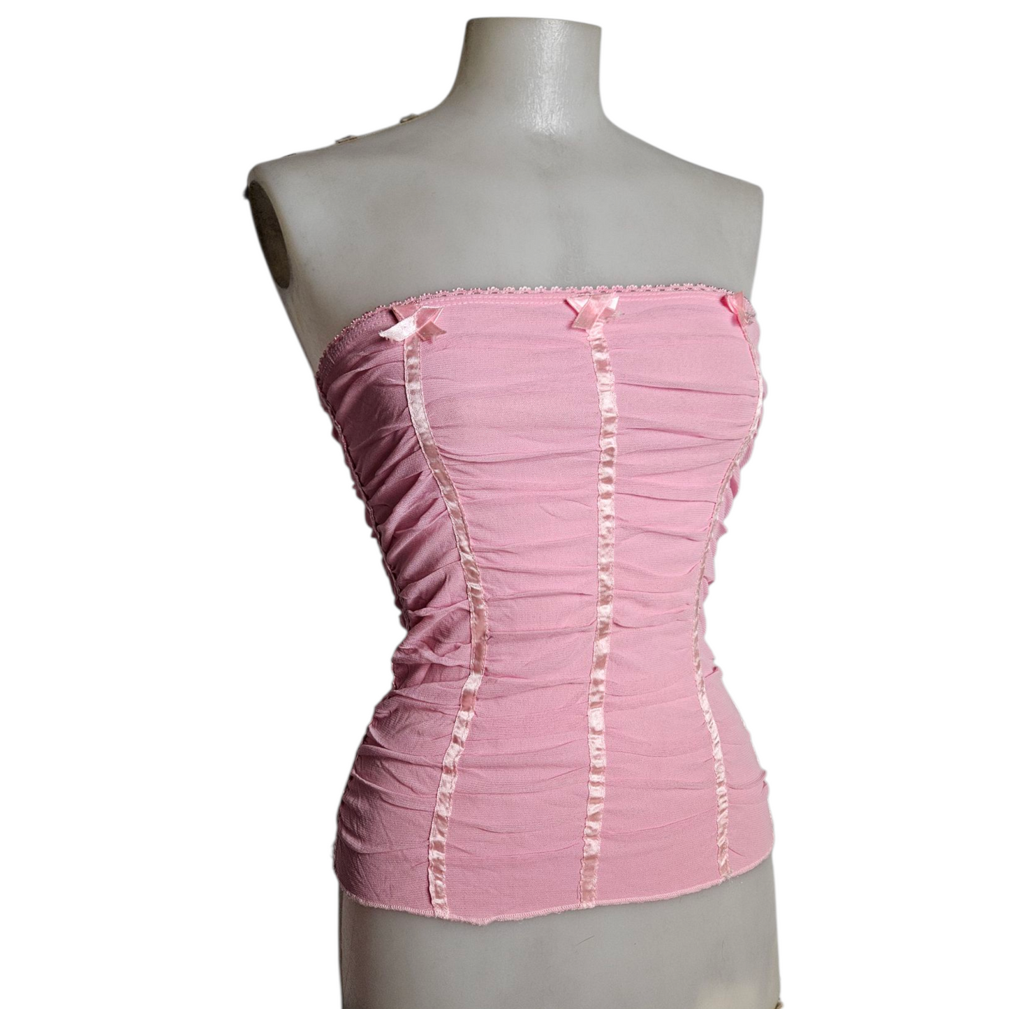 Pink bandeau top in pleated voile