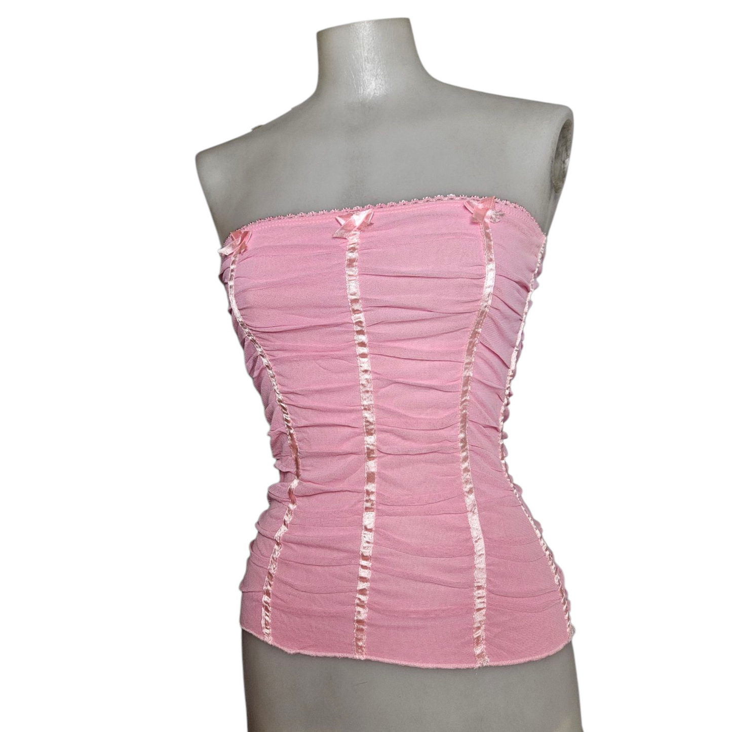 Pink bandeau top in pleated voile