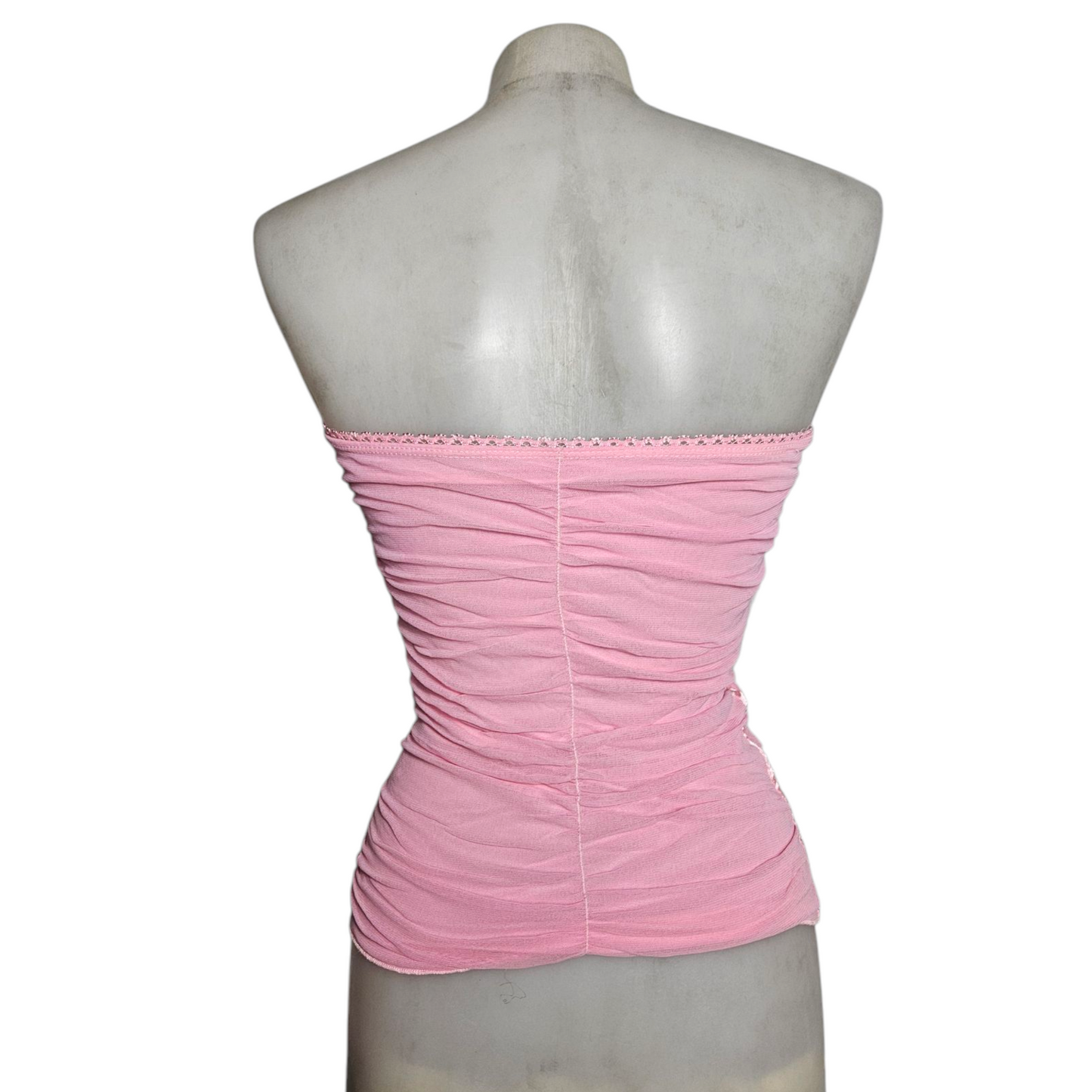 Pink bandeau top in pleated voile