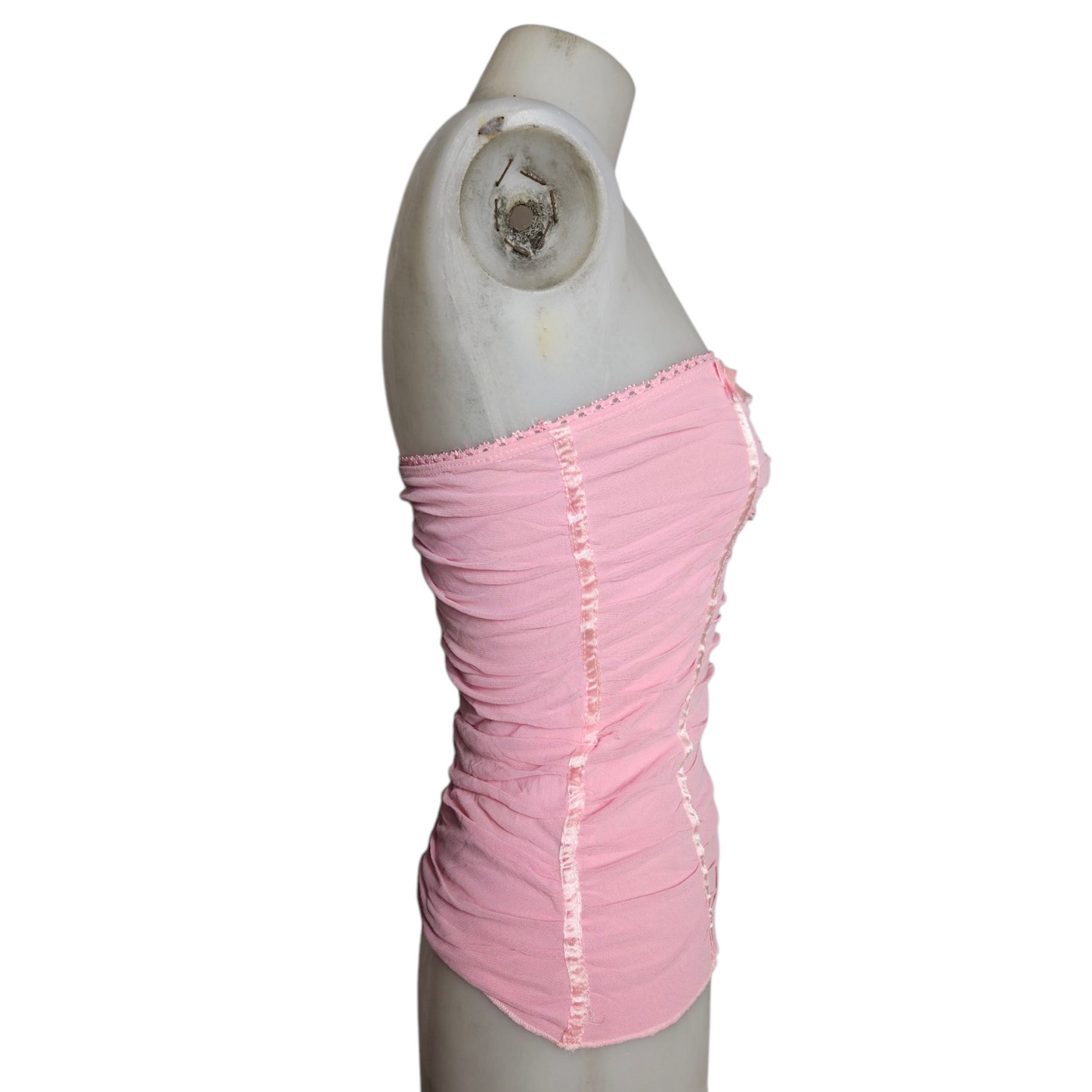 Pink bandeau top in pleated voile