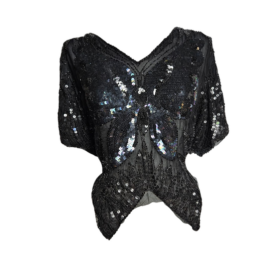 Top in veil embroidered with pearls and sequins
