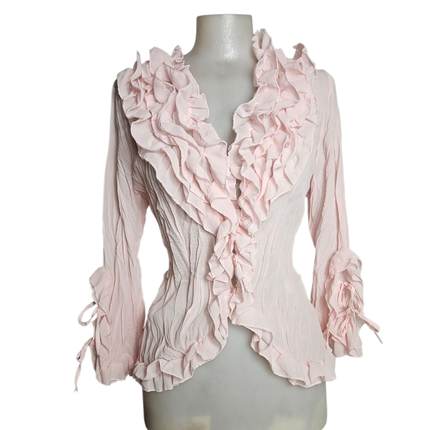 Pale pink ruffled blouse