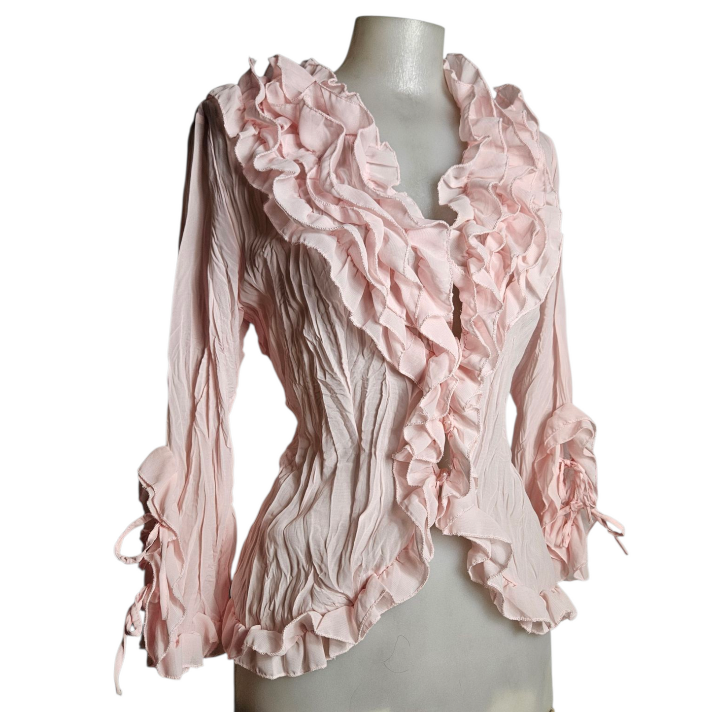 Pale pink ruffled blouse