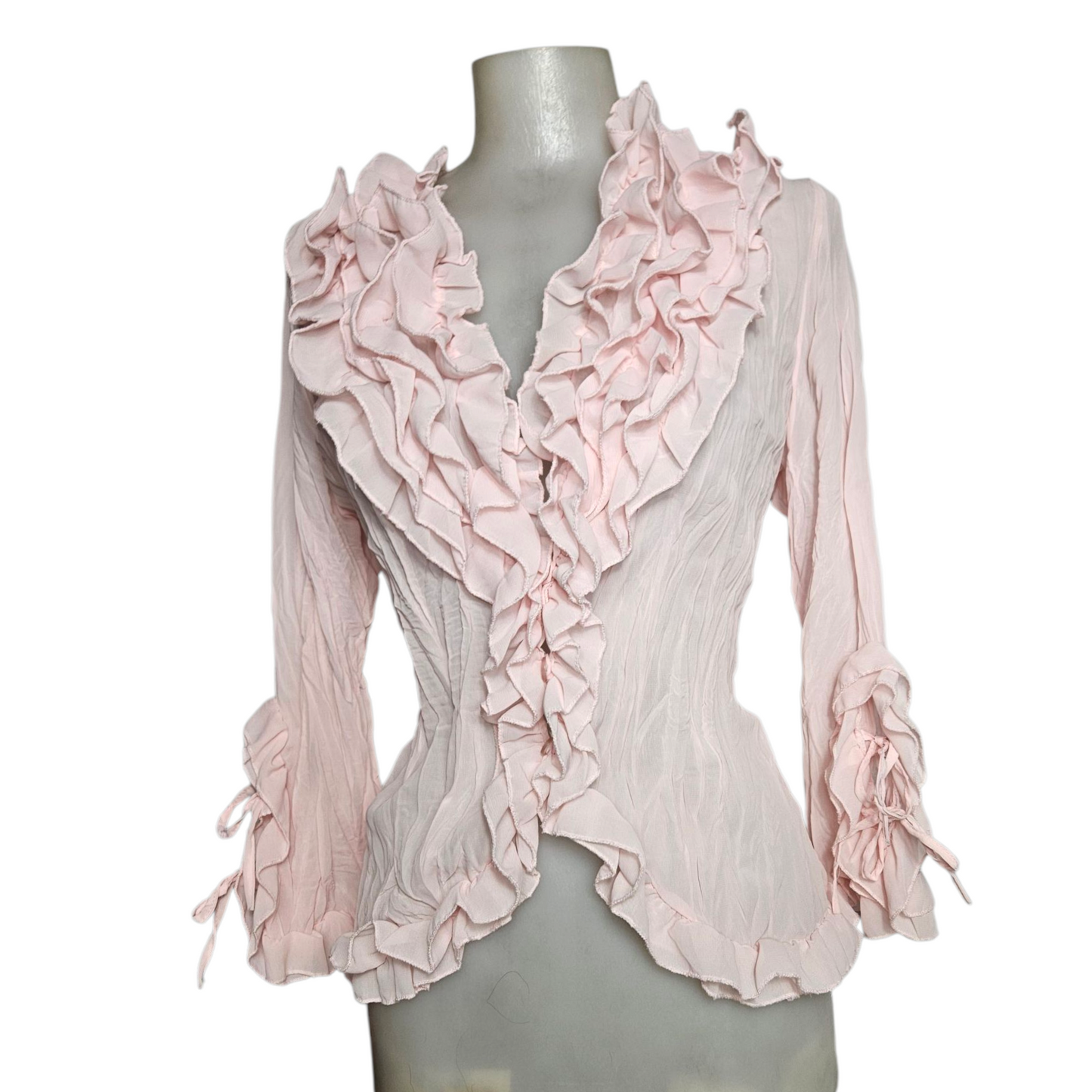 Pale pink ruffled blouse