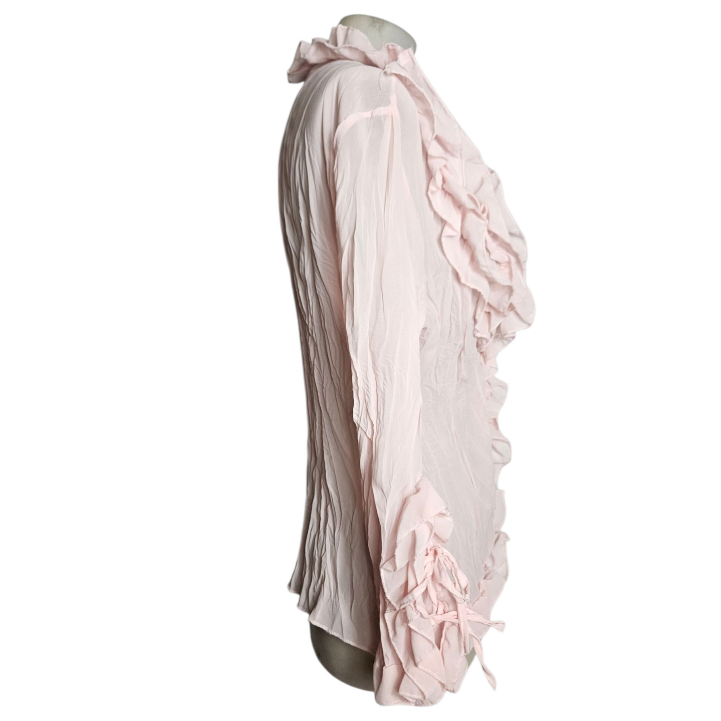 Pale pink ruffled blouse