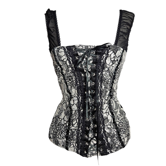 Corset-style top with lace and lacing