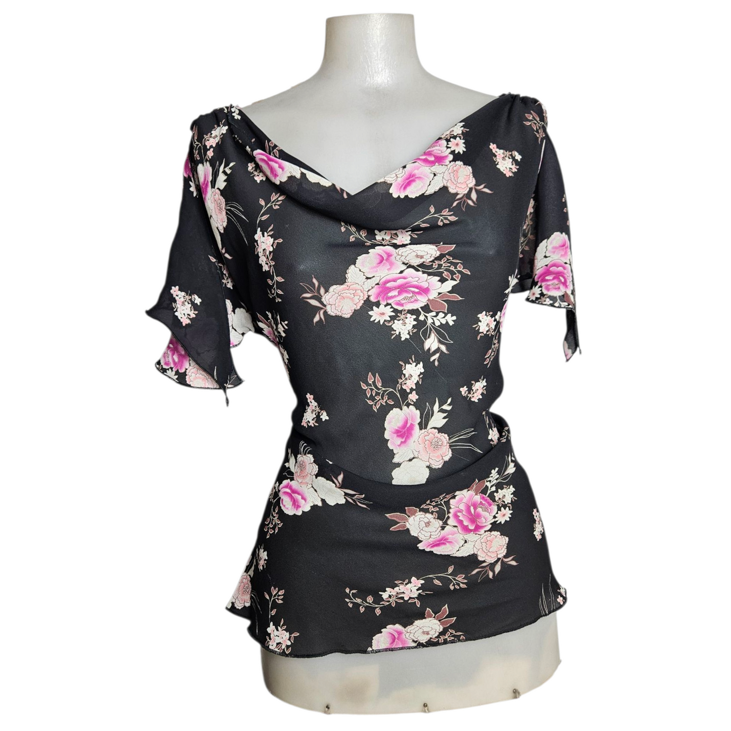 Floral voile top with slit sleeves
