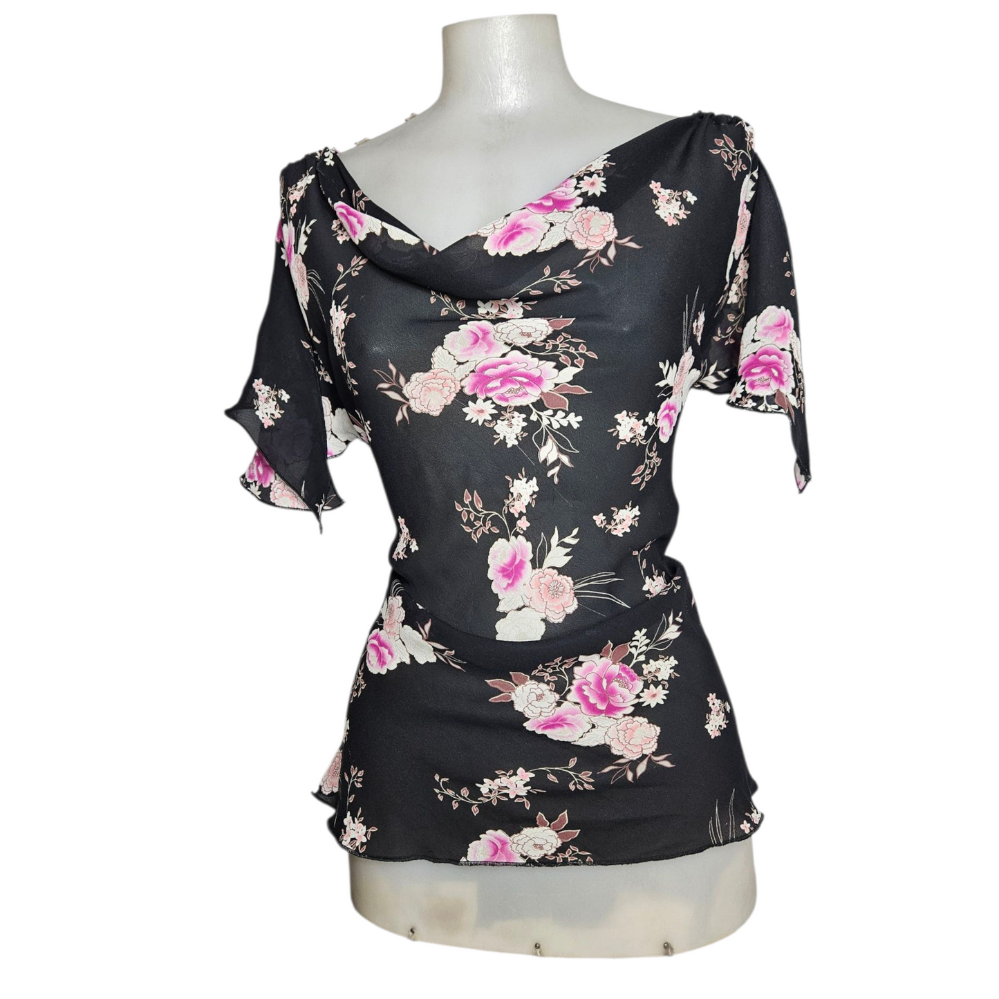 Floral voile top with slit sleeves