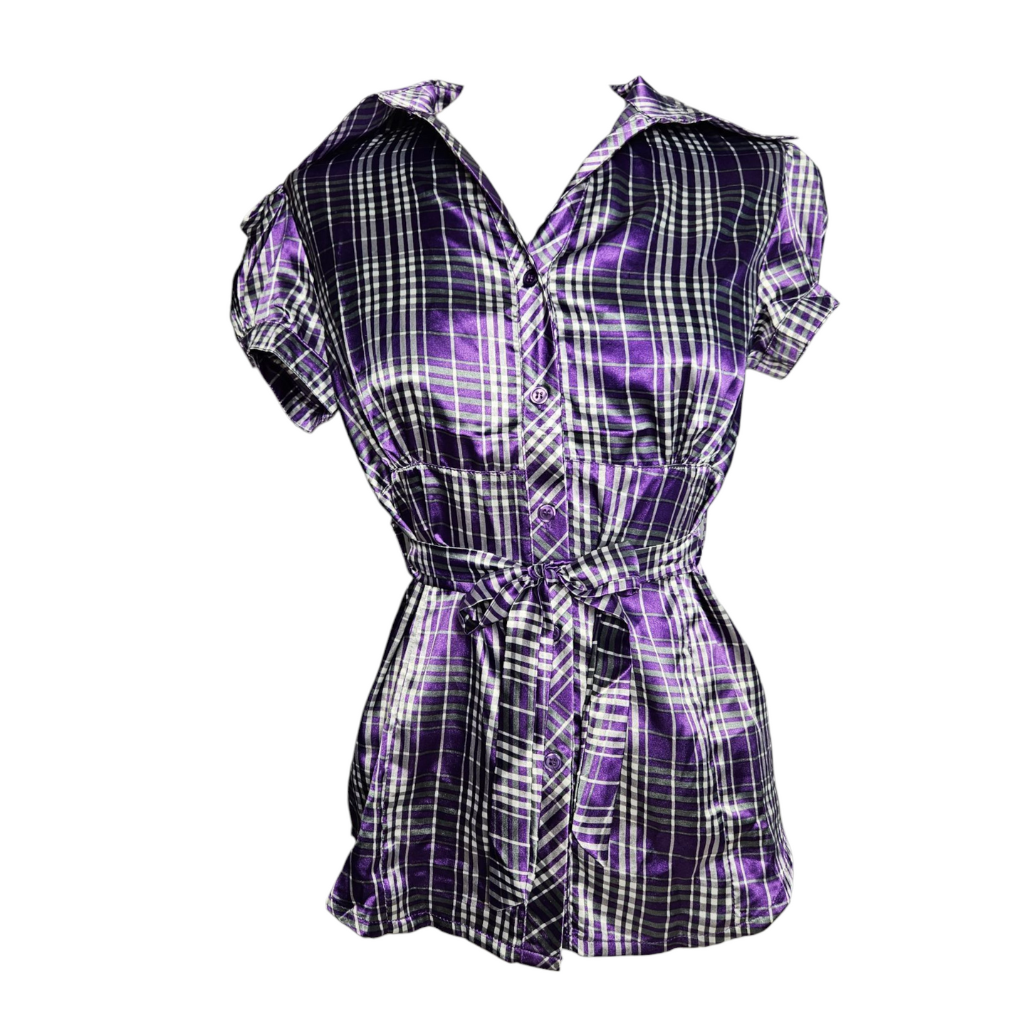 Short-sleeved satin blouse