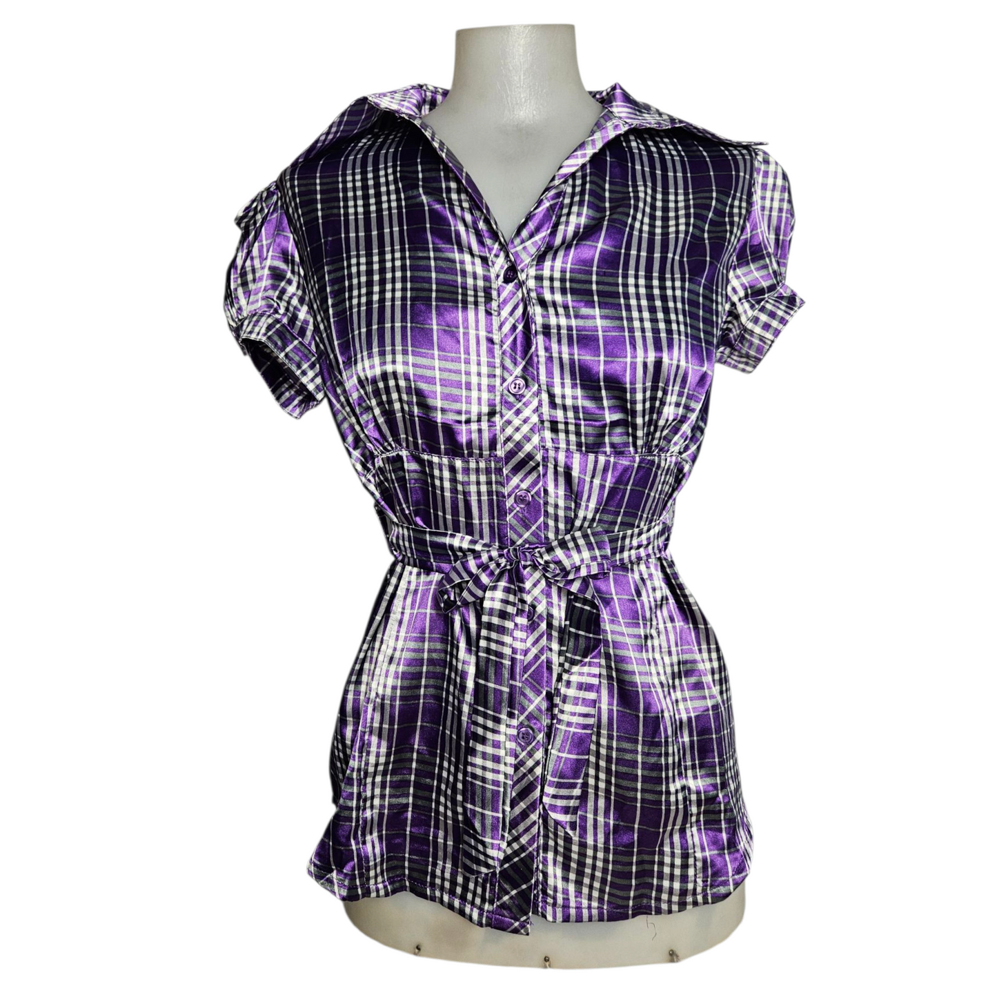 Short-sleeved satin blouse