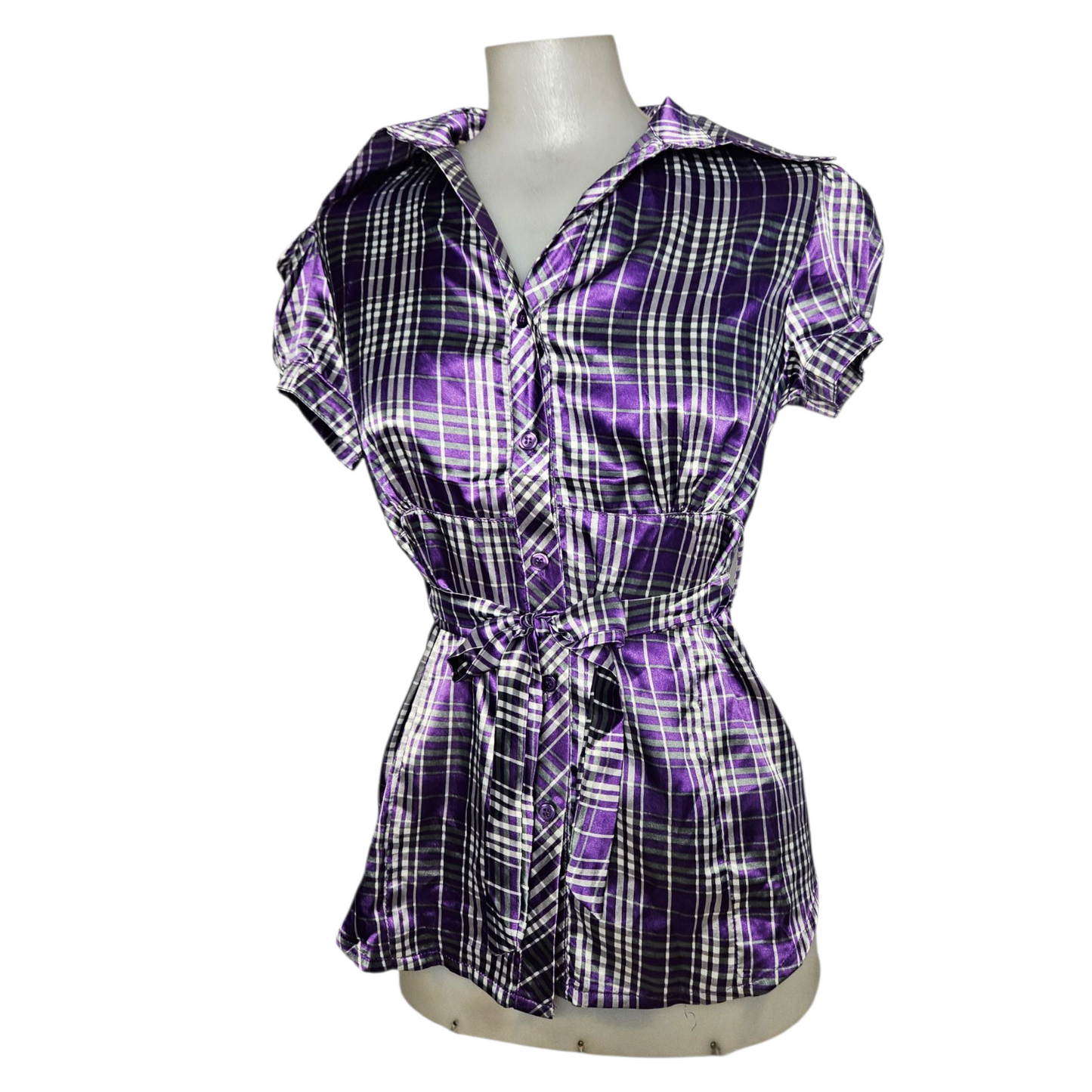 Short-sleeved satin blouse