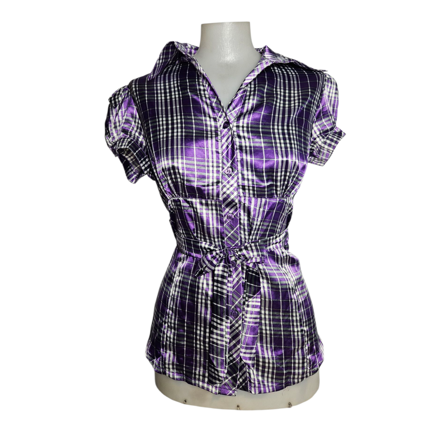 Short-sleeved satin blouse