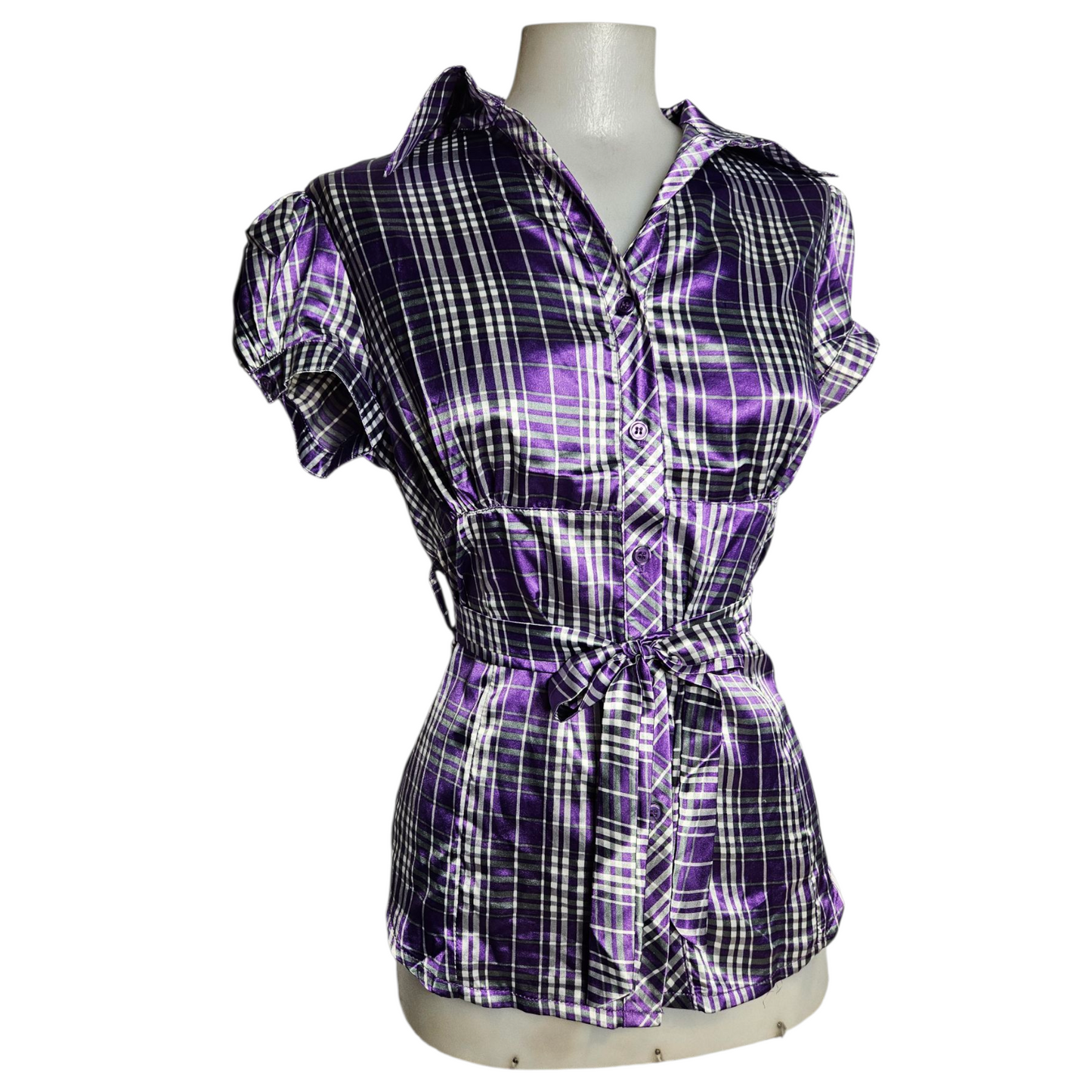 Short-sleeved satin blouse