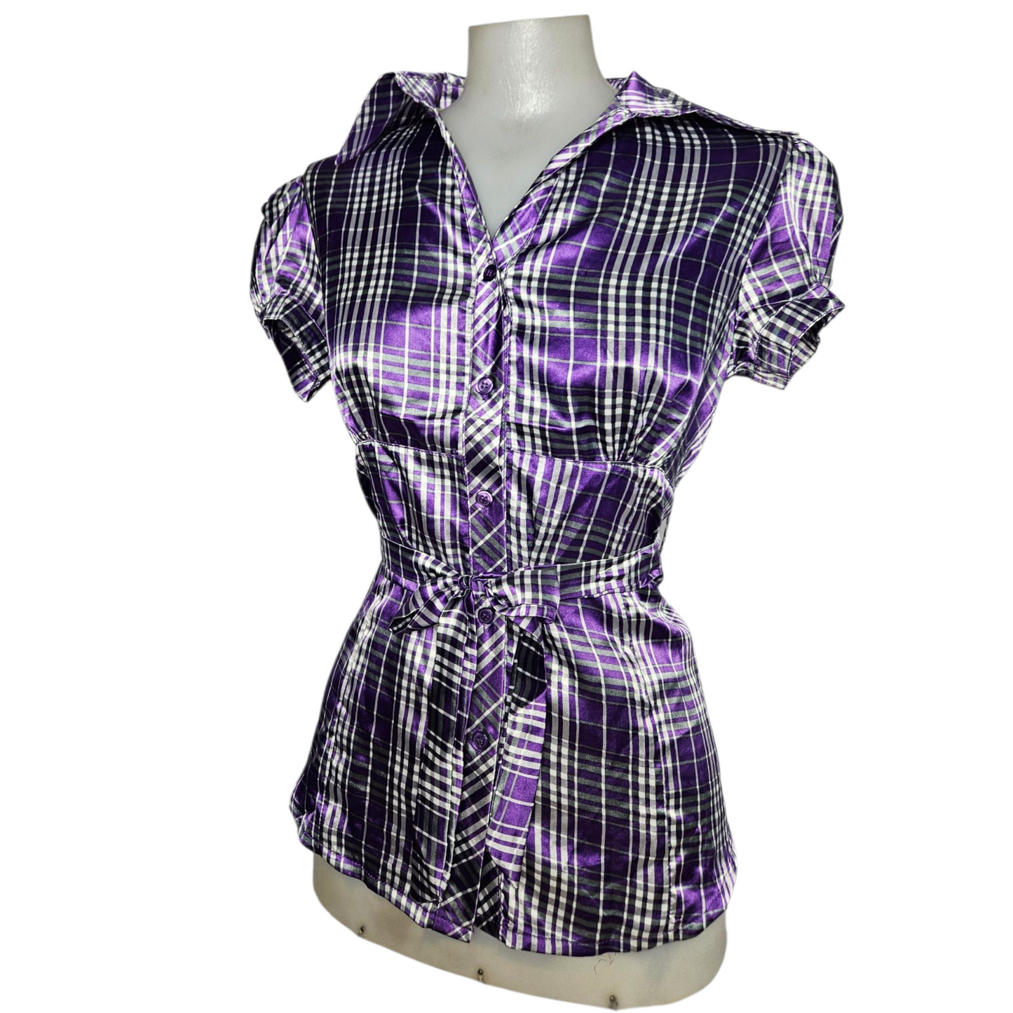 Short-sleeved satin blouse